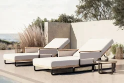 Reverie Gartenliegen 2er Set, creme/anthrazit, Aluminium/Polyester, Holzdekor, 200 x 82 cm, verstellbar, inkl. Beistelltisch Gartenliegen
