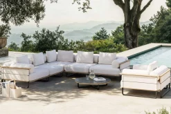 Best Reverie L Gartenlounge, creme/anthrazit, Alu/Polyester/Schaumstoff, 90 Ø cm Tisch , wetterfest, inkl. Kissen Gartenlounge