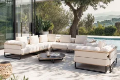 Best Reverie L Gartenlounge, creme/anthrazit, Alu/Polyester/Schaumstoff, 90 Ø cm Tisch , wetterfest, inkl. Kissen Gartenlounge