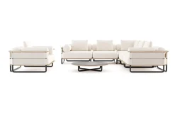Best Reverie L Gartenlounge, creme/anthrazit, Alu/Polyester/Schaumstoff, 90 Ø cm Tisch , wetterfest, inkl. Kissen Gartenlounge