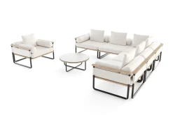 Reverie Light Plus Gartenlounge, creme/anthrazit/natur, Aluminium/Polyester/Glas, 80 x 80 cm, Holzdekor, inkl. Sessel Gartenlounge