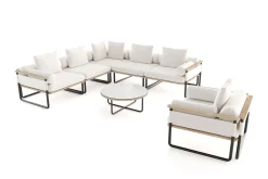 Reverie Light Plus Gartenlounge, creme/anthrazit/natur, Aluminium/Polyester/Glas, 80 x 80 cm, Holzdekor, inkl. Sessel Gartenlounge
