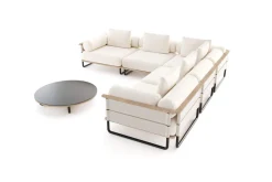 Hot Reverie M Gartenlounge, creme/anthrazit, Aluminium/Polyester/Glas, 90 x 90 cm, wetterfest, Rope-Design, Holzdekor Gartenlounge