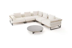 Hot Reverie M Gartenlounge, creme/anthrazit, Aluminium/Polyester/Glas, 90 x 90 cm, wetterfest, Rope-Design, Holzdekor Gartenlounge