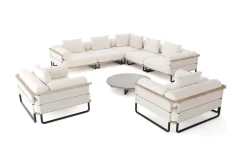 Discount Reverie XL Gartenlounge, creme/anthrazit, Aluminium/Polyester/Glas, pulverbeschichtet, Holzdekor, ca. 110 x 90 cm, inkl. Kissen Gartenlounge