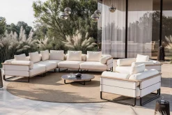 Discount Reverie XL Gartenlounge, creme/anthrazit, Aluminium/Polyester/Glas, pulverbeschichtet, Holzdekor, ca. 110 x 90 cm, inkl. Kissen Gartenlounge