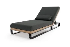 Sale Solera Gartenliege, anthrazit/schwarz, Alu/Polyester/Schaumstoff, mit Holzdekor, 200 x 72 cm, 6-fach verstellbar Gartenliegen