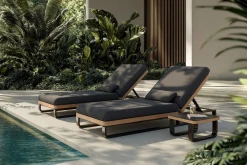 Best Solera Gartenliegen 2er Set, anthrazit/schwarz, Alu/Polyester/Schaumstoff, 200 x 72 cm, verstellbare Rückenlehne, inkl. Beistelltisch Gartenliegen