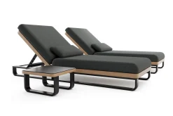 Best Solera Gartenliegen 2er Set, anthrazit/schwarz, Alu/Polyester/Schaumstoff, 200 x 72 cm, verstellbare Rückenlehne, inkl. Beistelltisch Gartenliegen