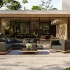 Best Solera L Gartenlounge, anthrazit/schwarz,, Alu/Polyester/Glas, ca. 368 x 290 cm, Holzdekor, Quick Dry Foam, inkl. Polster Gartenlounge
