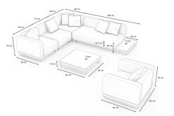 Best Solera L Gartenlounge, anthrazit/schwarz,, Alu/Polyester/Glas, ca. 368 x 290 cm, Holzdekor, Quick Dry Foam, inkl. Polster Gartenlounge