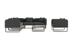New Solera Light Plus Gartenlounge, anthrazit/schwarz, Alu/Polyester/Glas, Beistelltisch 80 x 80 cm, Quick Dry Foam, Holzdekor, inkl. Einsitzer-Sofa Gartenlounge