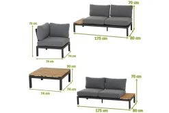 New Alvida Lounge Set, matt anthrazit/grau, Alu/Ranotex®-Gewebe/Teak, Tisch 74x74cm, inkl. Polster Gartenlounge|Aluminium-Gartenmöbel
