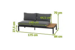 Sale Alvida Zweisitzer links, anthrazit/natur, Aluminium/Ranotex/Teak, 84x175x70 cm, inkl. Polster Gartenlounge|Aluminium-Gartenmöbel