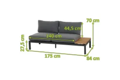 Sale Alvida Zweisitzer links, anthrazit/natur, Aluminium/Ranotex/Teak, 84x175x70 cm, inkl. Polster Gartenlounge|Aluminium-Gartenmöbel