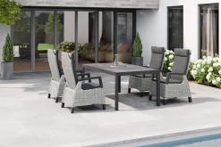 Discount Carlos/Corido Garten-Essgruppe, anthrazit/grau, Alu/Geflecht/Keramik, Esstisch 180 x 100 cm, inkl. 4 Dining Sessel Garten-Essgruppen