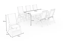 Carlos Garten-Essgruppe mit 6 Klappstühlen, anthrazit/grau, Alu/Textilene, Esstisch mit Keramikplatte 180 x 100 cm Garten-Essgruppen|Aluminium-Gartenmöbel