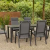 Clearance Carlos/Valencia Garten-Essgruppe, anthrazit/grau, Alu/Textilgewebe/Keramik, Esstisch 180 x 100 cm, inkl. 6 Dining Sessel, stufenlos verstellbar Garten-Essgruppen