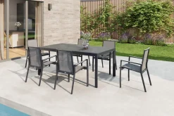 Clearance Carlos/Velia Garten-Essgruppe, anthrazit/grau, Alu/Ranotex®-Gewebe/Keramik, Esstisch 180 x 100cm, inkl. 6 Dining Sessel Garten-Essgruppen
