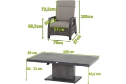 Clearance Corido/Bellani Grau Gartenlounge, charcoal/anthrazit/grau, Alu/Gardino®-Geflecht, Lifttisch 140x85 cm, 4 Loungesessel Gartenlounge
