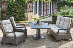 Corido/Bellani Grau Gartenlounge, charcoal/anthrazit/grau, Alu/Gardino®-Geflecht, Lifttisch 160x90cm, 1x 3-Sitzer, 2x Loungesessel Polyrattan-Gartenmöbel|Gartenlounge