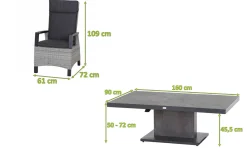 New Corido/Bellani Garten-Essgruppe, grau/anthrazit, Alu/Geflecht/Keramik, 160 x 90 x 50-72cm, inkl. 4 Diningsessel Garten-Essgruppen|Aluminium-Gartenmöbel