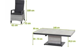 Online Corido/Bellani Garten-Essgruppe, anthrazit/grau, Alu/Geflecht/Keramik, 140 x 85 x 50-72cm, inkl. 4 Diningsessel Garten-Essgruppen|Aluminium-Gartenmöbel