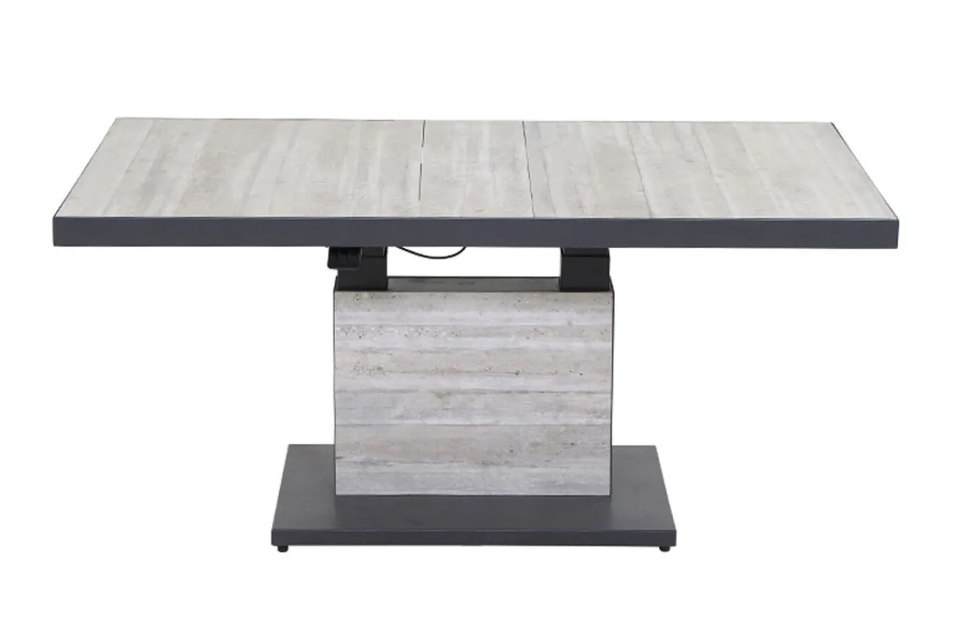 New Corido/Bellani Pinie Gartenlounge, charcoal/anthrazit/pinie-grau, Alu/Keramik/Gardino®-Geflecht, Lifttisch 140x85 cm, 4 Dining Move Sessel Polyrattan-Gartenmöbel|Gartenlounge