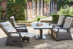 Corido/Bellani Pinie Gartenlounge, charcoal/anthrazit/pinie-grau, Alu/Keramik/Gardino®-Geflecht, Lifttisch 140x85 cm, 4 Relaxsessel Polyrattan-Gartenmöbel|Gartenlounge