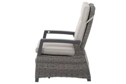 Corido/Bellani Pinie Gartenlounge, charcoal/anthrazit/pinie-grau, Alu/Keramik/Gardino®-Geflecht, Lifttisch 140x85 cm, 4 Relaxsessel Polyrattan-Gartenmöbel|Gartenlounge