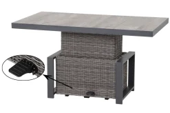 Best Corido Garten-Essgruppe, charcoal, Alu / Gardino®-Geflecht, 4 Loungesessel, stufenloser Lifttisch 130x75x47-71cm Gartenlounge|Gartenlounge Modulsysteme