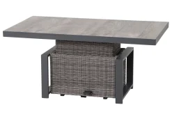 Online Corido Garten-Essgruppe, charcoal, Alu / Gardino®-Geflecht, 4 Relaxsessel, stufenloser Lifttisch 130x75x47-71cm Polyrattan-Gartenmöbel|Gartenlounge