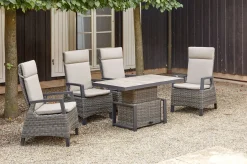 Discount Corido Garten-Essgruppe, charcoal, Alu / Gardino®-Geflecht, 4 Diningsessel, stufenloser Lifttisch 130x 75 x 47-71 cm Polyrattan-Gartenmöbel|Garten-Essgruppen