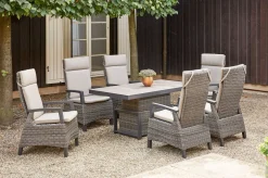 Corido Garten-Essgruppe, charcoal, Alu / Gardino®-Geflecht, 6 Diningsessel, stufenloser Lifttisch 160 x 90 x 47-71 cm Polyrattan-Gartenmöbel|Garten-Essgruppen