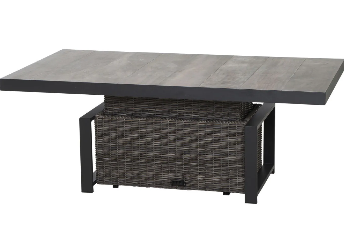 Clearance Corido Gartenlounge, charcoal, Alu/Gardino®-Geflecht, 2 Diningsessel + 3er Sofa, stufenloser Lifttisch 160x90x47-71cm Polyrattan-Gartenmöbel|Gartenlounge