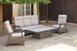 Online Corido Gartenlounge, charcoal, Alu/Gardino®-Geflecht, 2 Loungesessel + 3er Sofa, stufenloser Lifttisch 160x90x47-71cm Polyrattan-Gartenmöbel|Gartenlounge