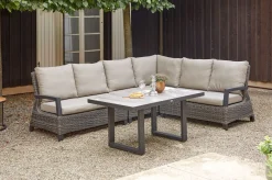 Corido Gartenlounge, charcoal, Alu/Gardino®-Geflecht, 6 Personen, Loungetisch 140x85cm Polyrattan-Gartenmöbel|Gartenlounge