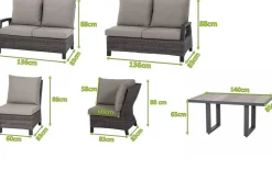 Corido Gartenlounge, charcoal, Alu/Gardino®-Geflecht, 6 Personen, Loungetisch 140x85cm Polyrattan-Gartenmöbel|Gartenlounge