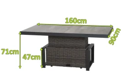 Outlet Corido Lifttisch, charcoal, Alu/Gardino®-Geflecht, 160 x 90 cm, höhenverstellbar Gartentische|Gartenlounge