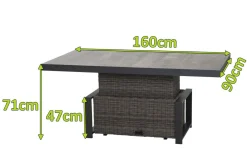 Outlet Corido Lifttisch, charcoal, Alu/Gardino®-Geflecht, 160 x 90 cm, höhenverstellbar Gartentische|Gartenlounge