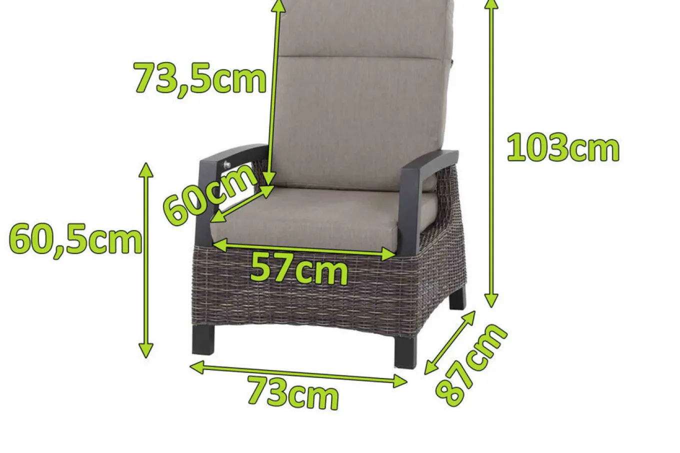Discount Corido Loungesessel, charcoal, Alu / Gardino®-Geflecht, 73x87x103 cm Polyrattan-Gartenmöbel|Gartenstühle & Gartensessel