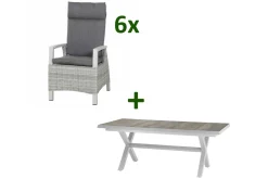 Best Corido/Sincro Garten-Essgruppe, ice grey/weiß grau, Alu/Gardino®-Geflecht/Keramik, Ausziehtisch 200/260x100 cm, 6 Diningsessel Polyrattan-Gartenmöbel|Garten-Essgruppen