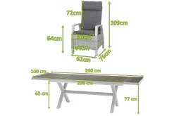 Best Corido/Sincro Garten-Essgruppe, ice grey/weiß grau, Alu/Gardino®-Geflecht/Keramik, Ausziehtisch 200/260x100 cm, 6 Diningsessel Polyrattan-Gartenmöbel|Garten-Essgruppen