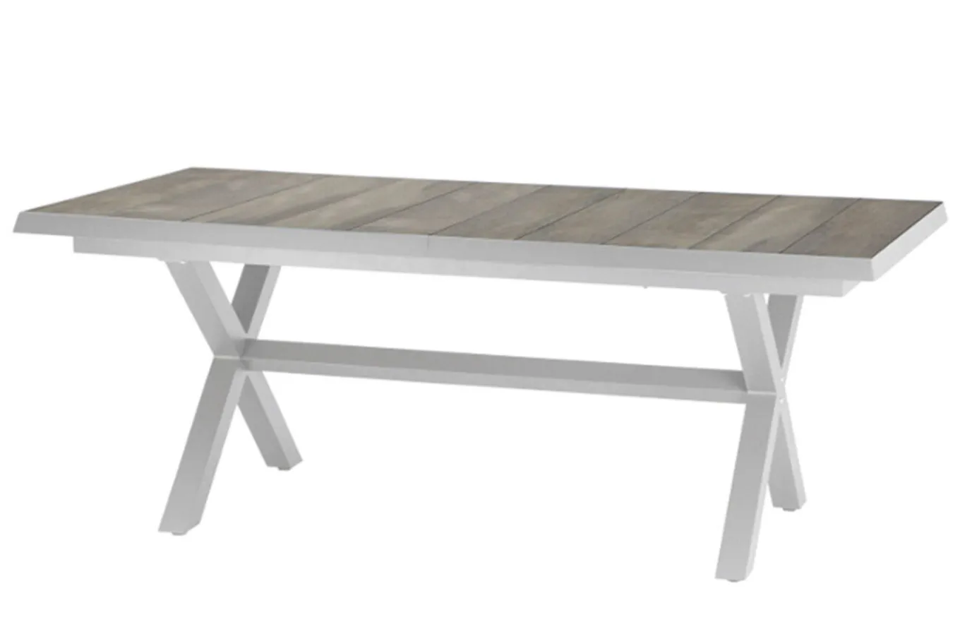 Hot Corido/Sincro Garten-Essgruppe, ice grey/weiß grau, Alu/Gardino®-Geflecht/Keramik, Ausziehtisch 200/260x100 cm, 8 Dining Move Sessel Polyrattan-Gartenmöbel|Garten-Essgruppen