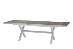 New Corido/Sincro Garten-Essgruppe, ice grey/weiß grau, Alu/Gardino®-Geflecht/Keramik, Ausziehtisch 200/260x100 cm, 4 Dining Move Sessel Polyrattan-Gartenmöbel|Garten-Essgruppen