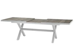 New Corido/Sincro Garten-Essgruppe, ice grey/weiß grau, Alu/Gardino®-Geflecht/Keramik, Ausziehtisch 200/260x100 cm, 4 Dining Move Sessel Polyrattan-Gartenmöbel|Garten-Essgruppen