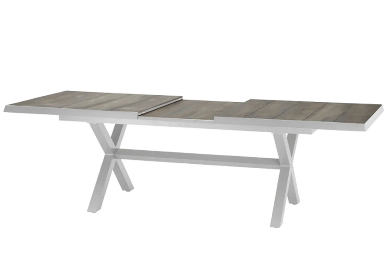 New Corido/Sincro Garten-Essgruppe, ice grey/weiß grau, Alu/Gardino®-Geflecht/Keramik, Ausziehtisch 200/260x100 cm, 4 Dining Move Sessel Polyrattan-Gartenmöbel|Garten-Essgruppen
