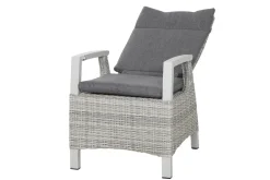 New Corido/Sincro Garten-Essgruppe, ice grey/weiß grau, Alu/Gardino®-Geflecht/Keramik, Ausziehtisch 200/260x100 cm, 4 Dining Move Sessel Polyrattan-Gartenmöbel|Garten-Essgruppen