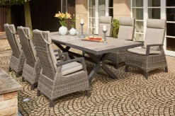 Hot Corido / Sincro Garten-Essgruppe, charcoal, Alu / Gardino®-Geflecht, 6 Diningsessel, Ausziehtisch 200/260 x 100 cm Polyrattan-Gartenmöbel|Garten-Essgruppen