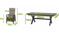 Hot Corido / Sincro Garten-Essgruppe, charcoal, Alu / Gardino®-Geflecht, 6 Diningsessel, Ausziehtisch 200/260 x 100 cm Polyrattan-Gartenmöbel|Garten-Essgruppen